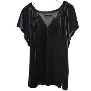LANE BRYANT Velvet Peasant Top Womens Plus Size 22/24 Black Stretch Short Sleeve